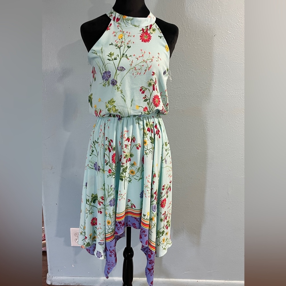 Girls' Mint Floral Halter Dress
